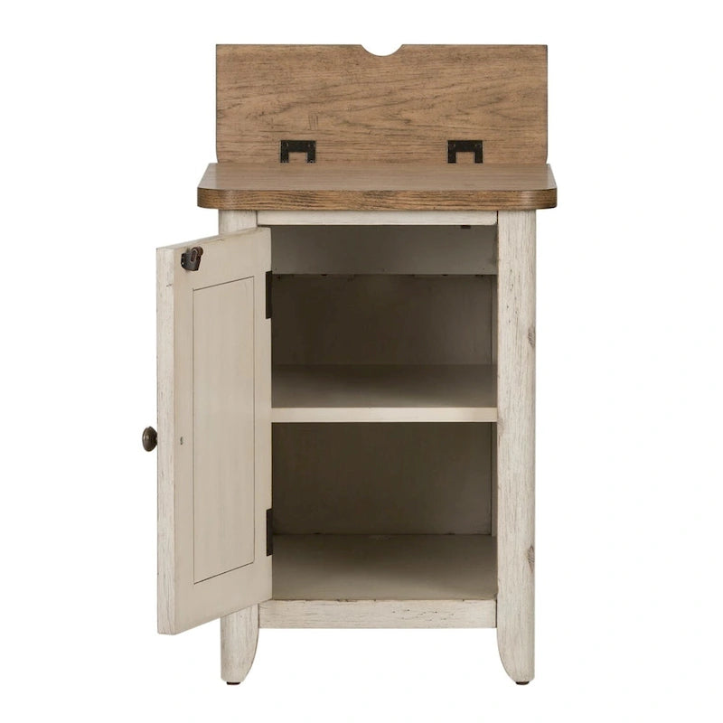 Table d'appoint de chaise réinventée en blanc antique avec station de recharge
