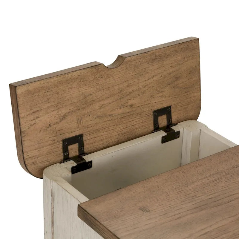 Table d'appoint de chaise réinventée en blanc antique avec station de recharge