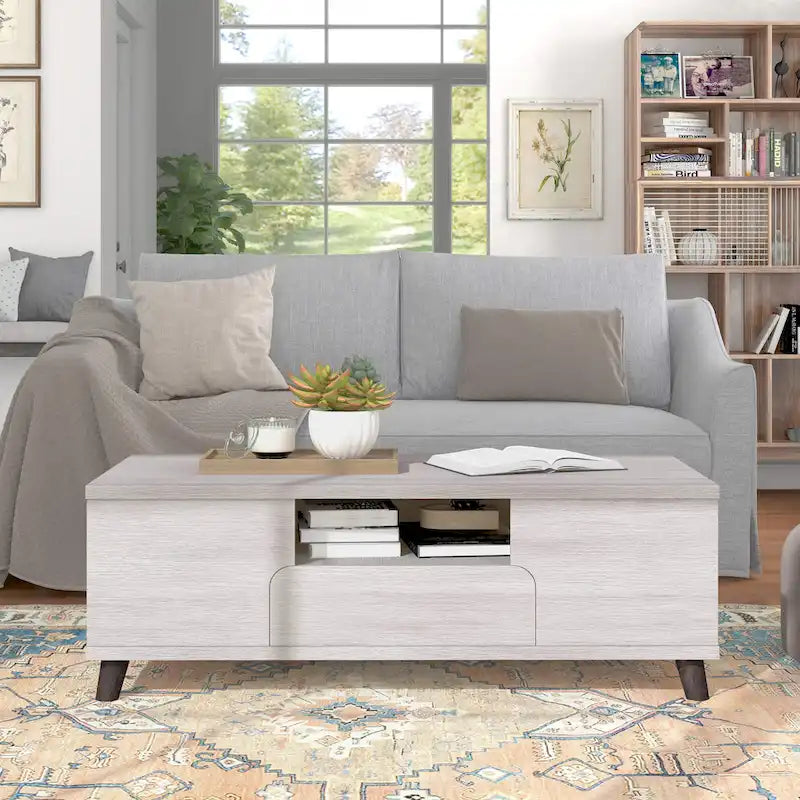 Mankx Mid-Century Modern White 47-inch 3-Shelf Coffee Table by 