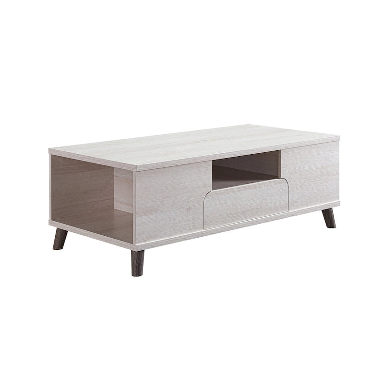 Table basse 3 étagères blanc style Mid-Century Modern 119 cm