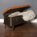  Tan Tufted Faux Leather and Distressed Metal 17-inch High Storage Bench