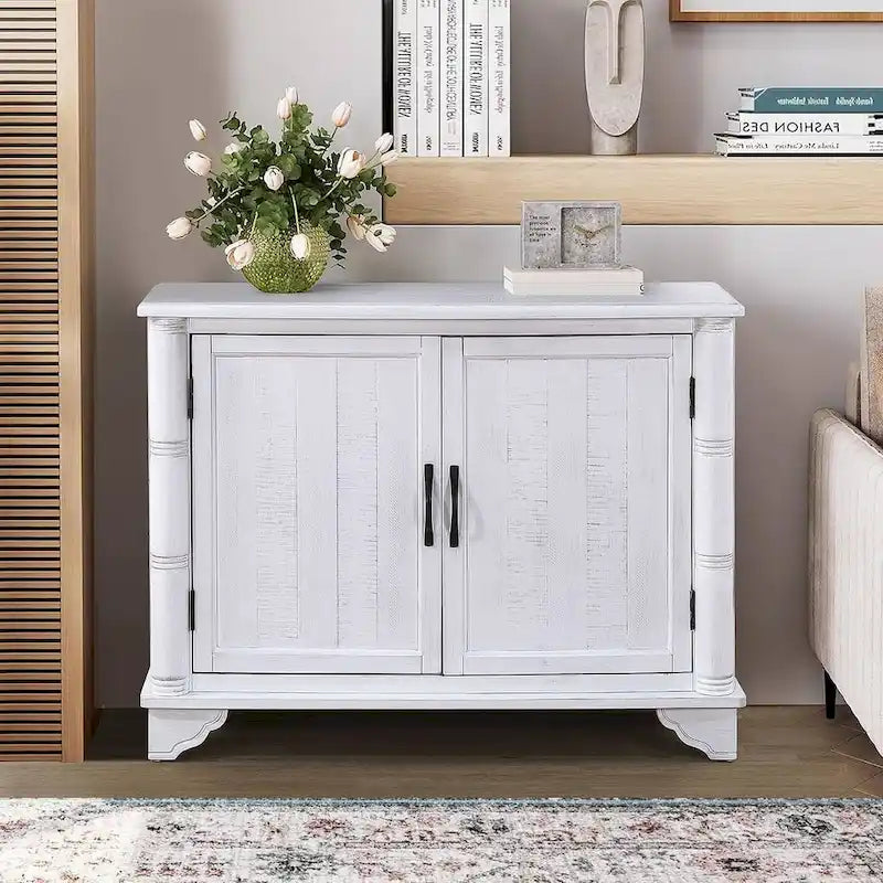 Meuble de rangement 40" en pin à 2 portes, buffet avec portes et étagère réglable, commode d'entrée en bois, placard