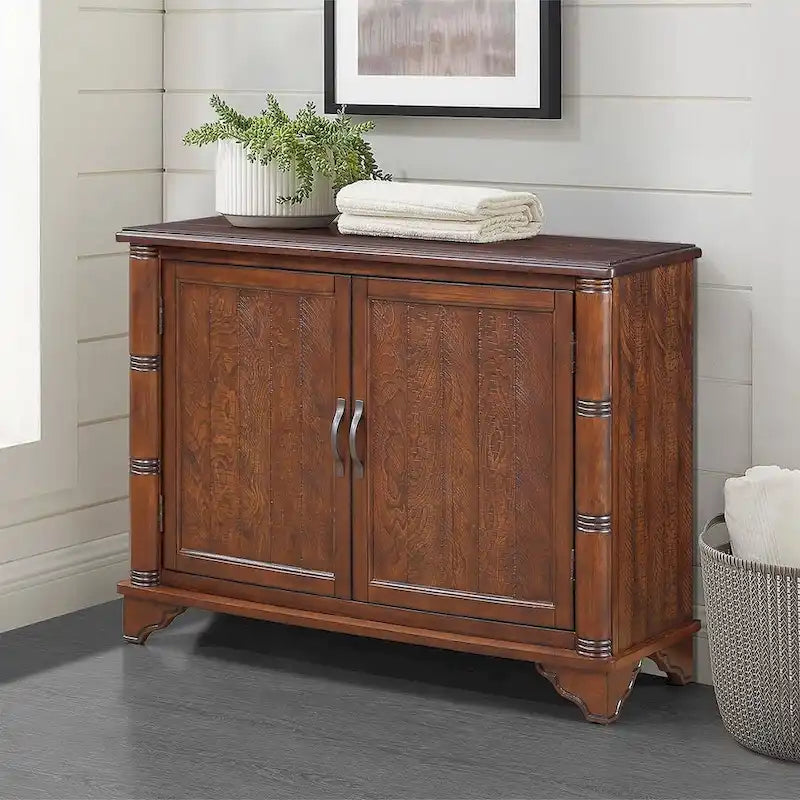 Meuble de rangement 40" en pin à 2 portes, buffet avec portes et étagère réglable, commode d'entrée en bois, placard