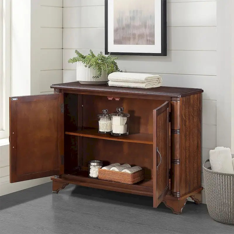Meuble de rangement 40" en pin à 2 portes, buffet avec portes et étagère réglable, commode d'entrée en bois, placard