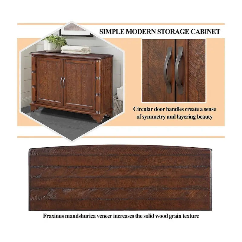 Meuble de rangement 40" en pin à 2 portes, buffet avec portes et étagère réglable, commode d'entrée en bois, placard