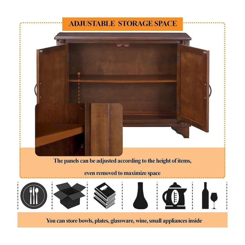 Meuble de rangement 40" en pin à 2 portes, buffet avec portes et étagère réglable, commode d'entrée en bois, placard