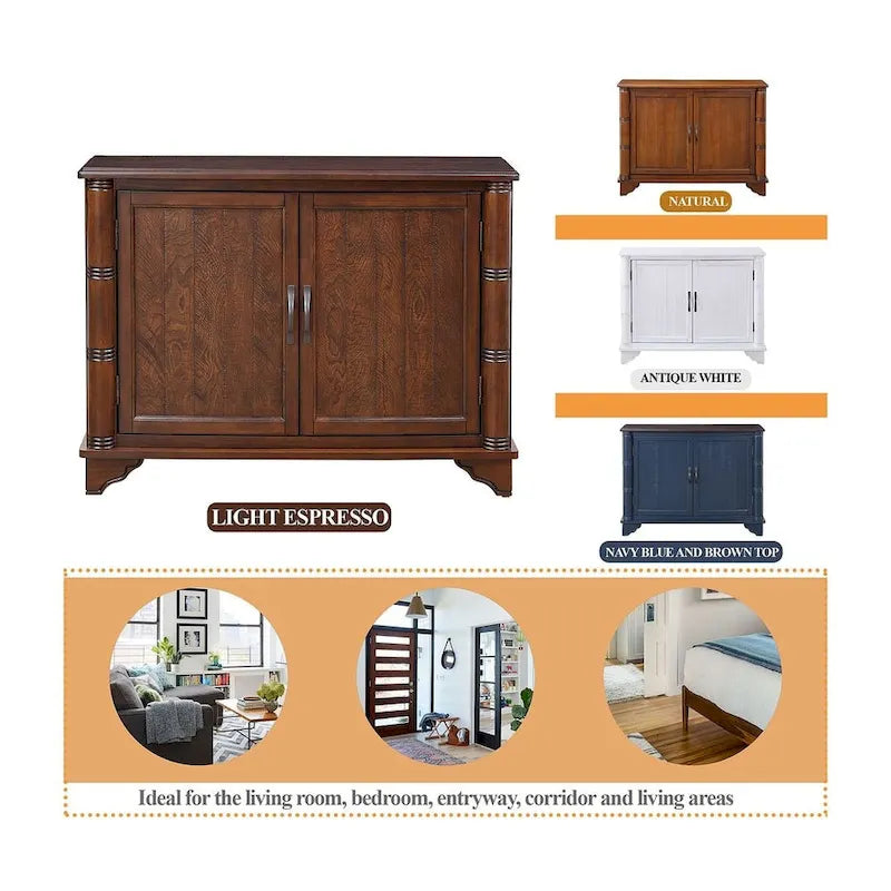 Meuble de rangement 40" en pin à 2 portes, buffet avec portes et étagère réglable, commode d'entrée en bois, placard