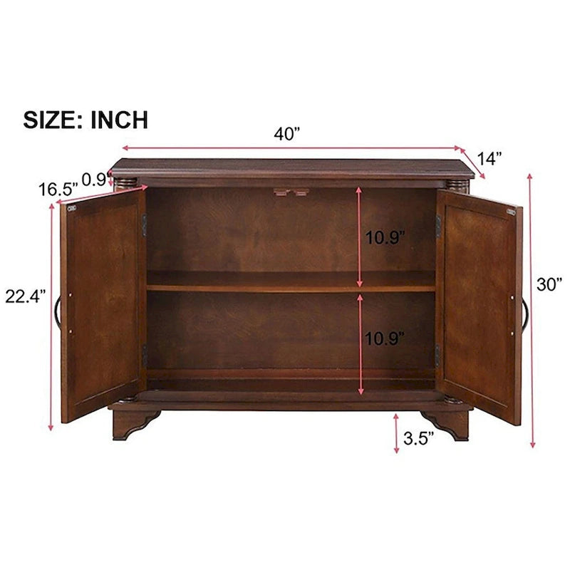 Meuble de rangement 40" en pin à 2 portes, buffet avec portes et étagère réglable, commode d'entrée en bois, placard