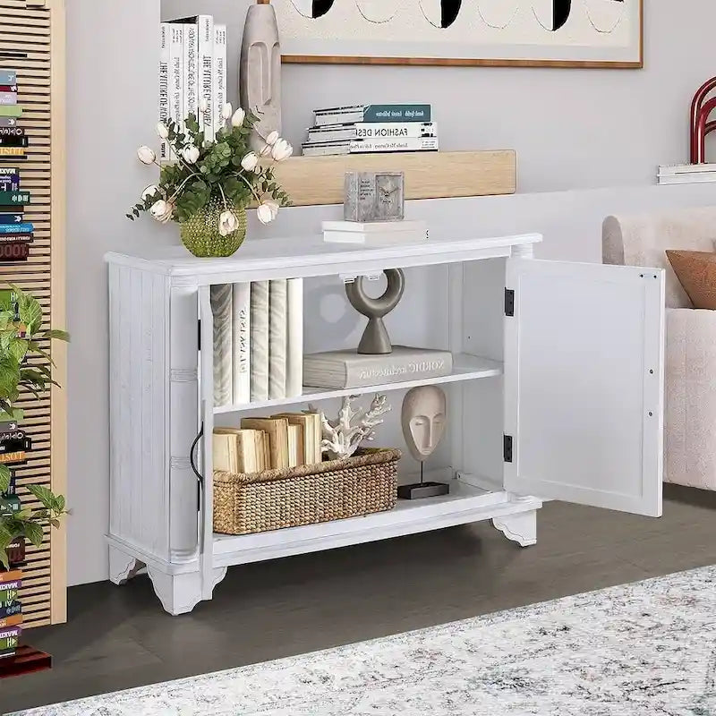 Meuble de rangement 40" en pin à 2 portes, buffet avec portes et étagère réglable, commode d'entrée en bois, placard