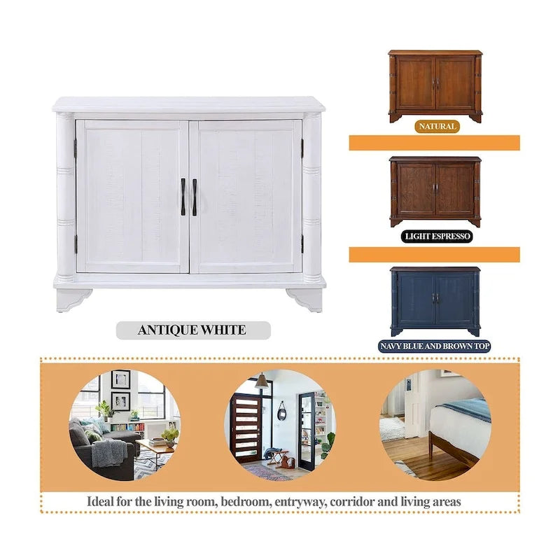 Meuble de rangement 40" en pin à 2 portes, buffet avec portes et étagère réglable, commode d'entrée en bois, placard