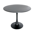 Table à manger ronde de 35 pouces, style moderne du milieu du siècle, plateau en bois et pied colonne en fer brillant pour cuisine et salle à manger