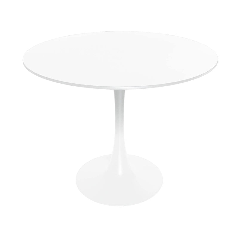 Table à manger ronde de 35 pouces, style moderne du milieu du siècle, plateau en bois et pied colonne en fer brillant pour cuisine et salle à manger