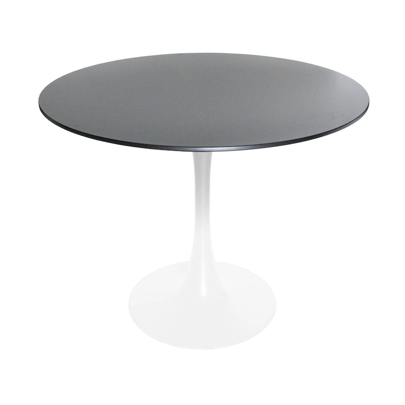 Table à manger ronde de 35 pouces, style moderne du milieu du siècle, plateau en bois et pied colonne en fer brillant pour cuisine et salle à manger