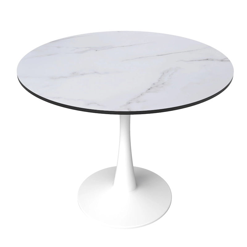 Table à manger ronde de 35 pouces, style moderne du milieu du siècle, plateau en bois et pied colonne en fer brillant pour cuisine et salle à manger