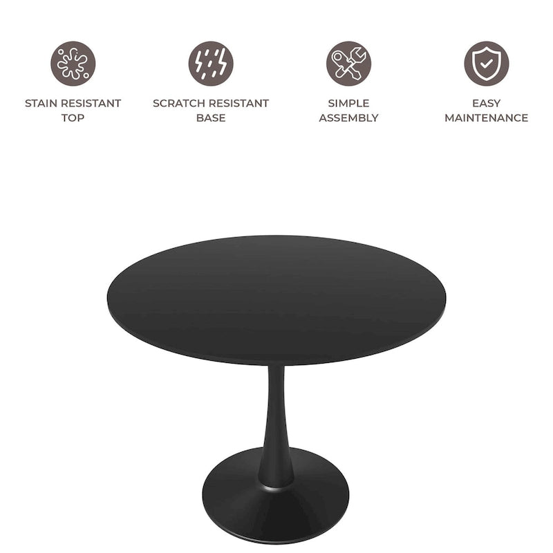 Table à manger ronde de 35 pouces, style moderne du milieu du siècle, plateau en bois et pied colonne en fer brillant pour cuisine et salle à manger