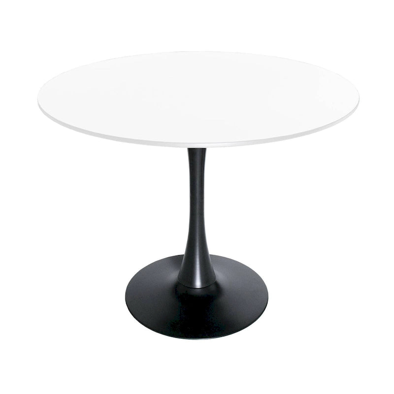 Table à manger ronde de 35 pouces, style moderne du milieu du siècle, plateau en bois et pied colonne en fer brillant pour cuisine et salle à manger