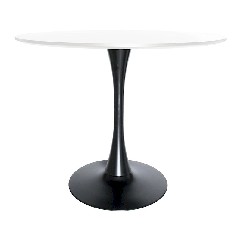 Table à manger ronde de 35 pouces, style moderne du milieu du siècle, plateau en bois et pied colonne en fer brillant pour cuisine et salle à manger