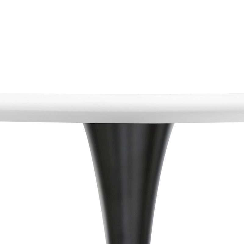 Table à manger ronde de 35 pouces, style moderne du milieu du siècle, plateau en bois et pied colonne en fer brillant pour cuisine et salle à manger