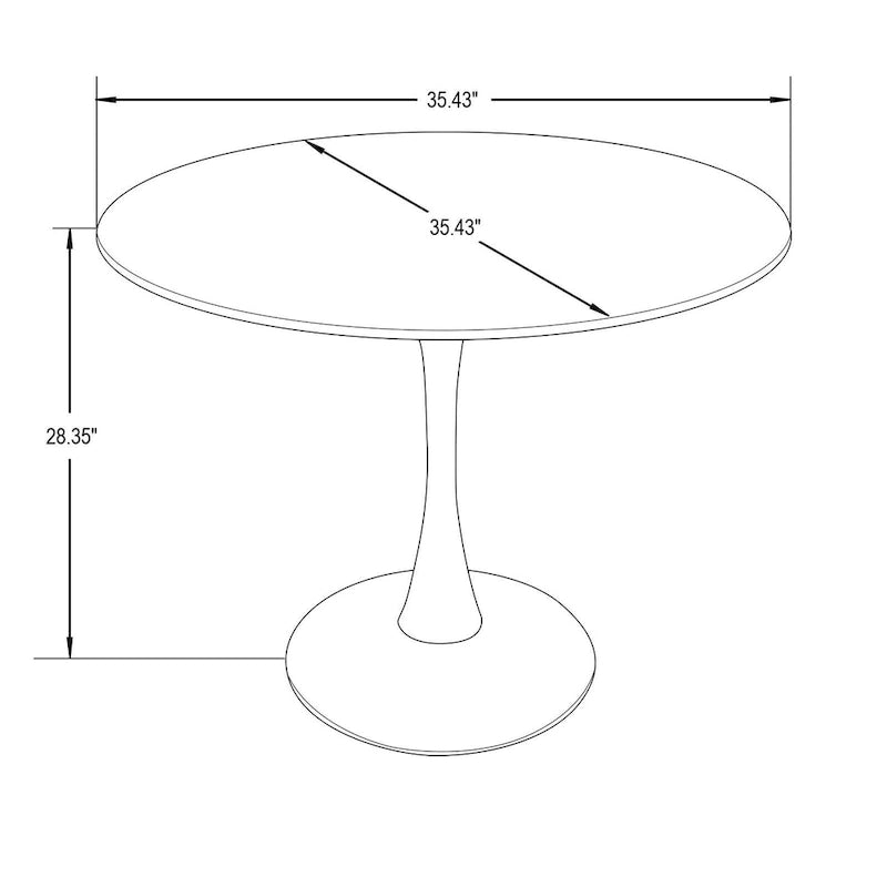 Table à manger ronde de 35 pouces, style moderne du milieu du siècle, plateau en bois et pied colonne en fer brillant pour cuisine et salle à manger