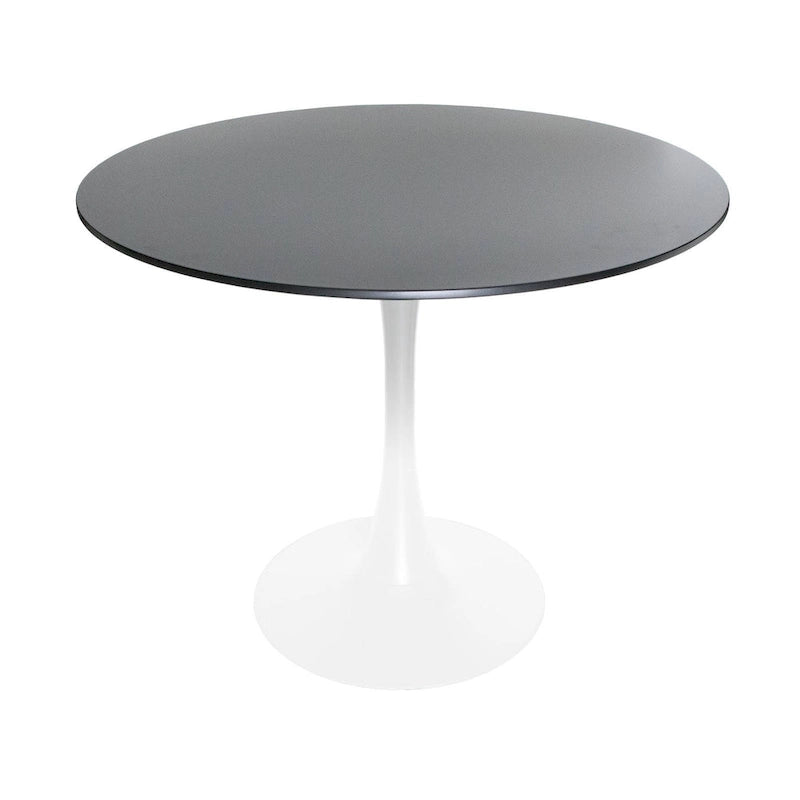 Table à manger ronde de 35 pouces, style moderne du milieu du siècle, plateau en bois et pied colonne en fer brillant pour cuisine et salle à manger