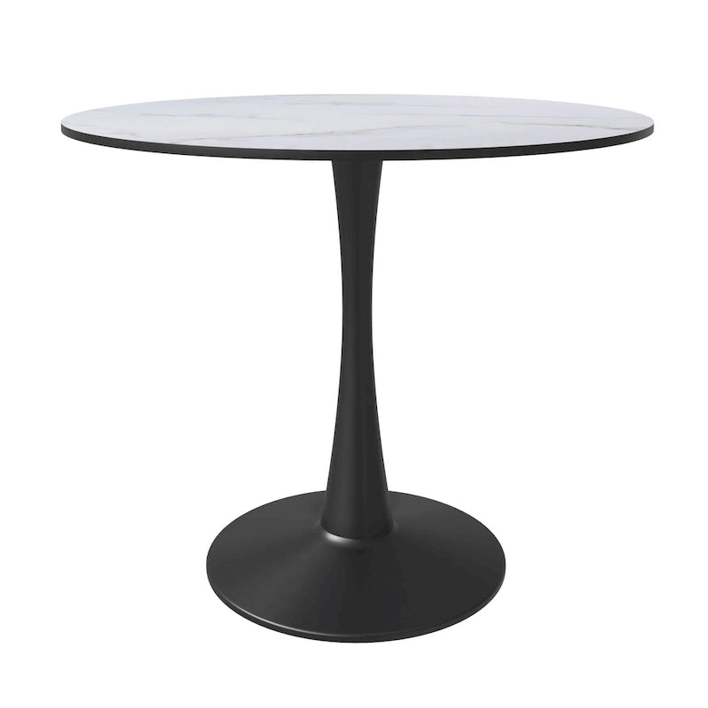 Table à manger ronde de 35 pouces, style moderne du milieu du siècle, plateau en bois et pied colonne en fer brillant pour cuisine et salle à manger