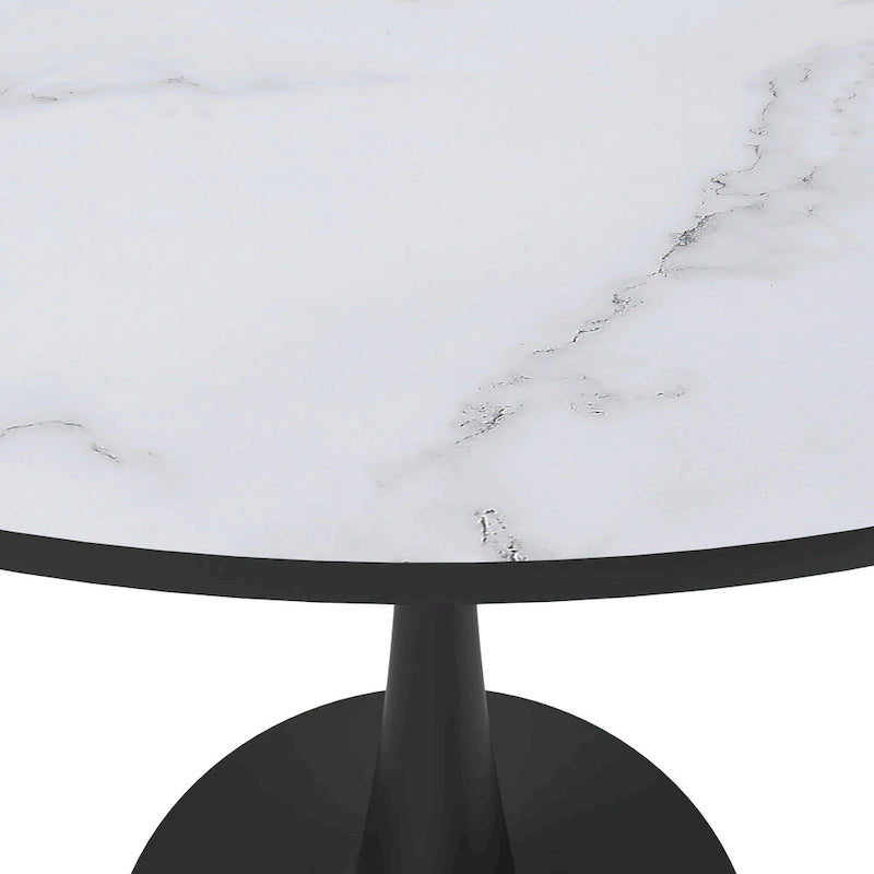 Table à manger ronde de 35 pouces, style moderne du milieu du siècle, plateau en bois et pied colonne en fer brillant pour cuisine et salle à manger