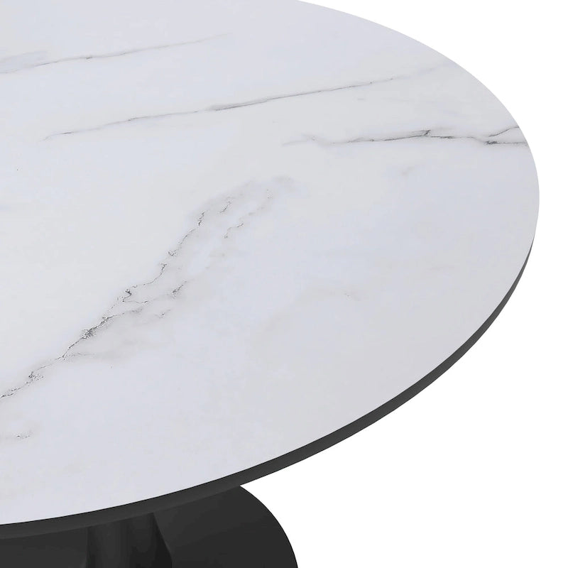 Table à manger ronde de 35 pouces, style moderne du milieu du siècle, plateau en bois et pied colonne en fer brillant pour cuisine et salle à manger