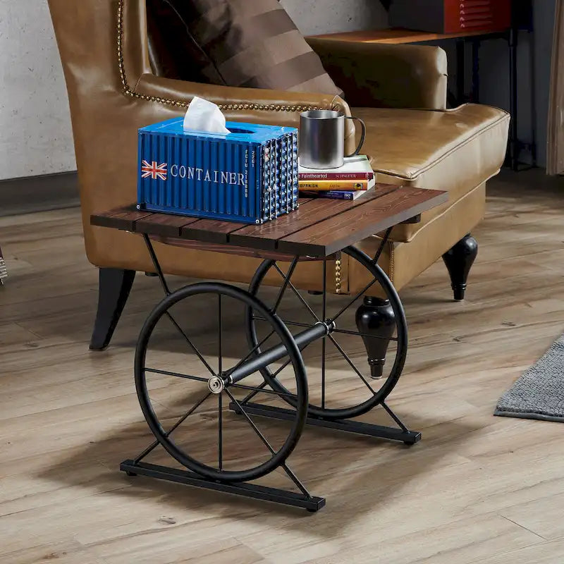 Table d'appoint industrielle en métal à roulettes de 19 pouces