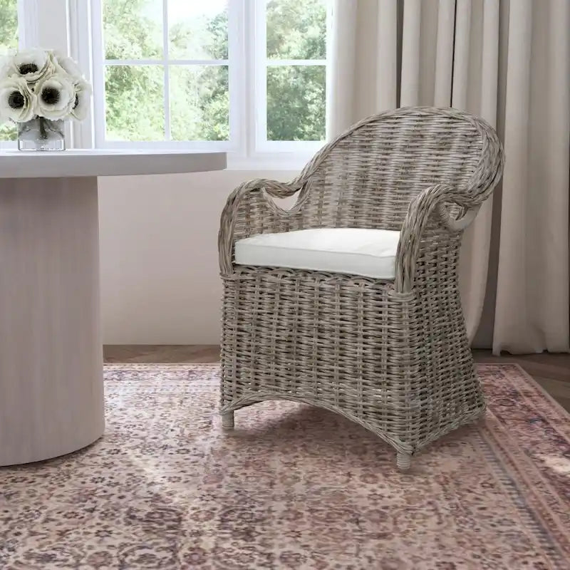 Natural Rattan Handwoven Wicker Armchair With Cushion by 
