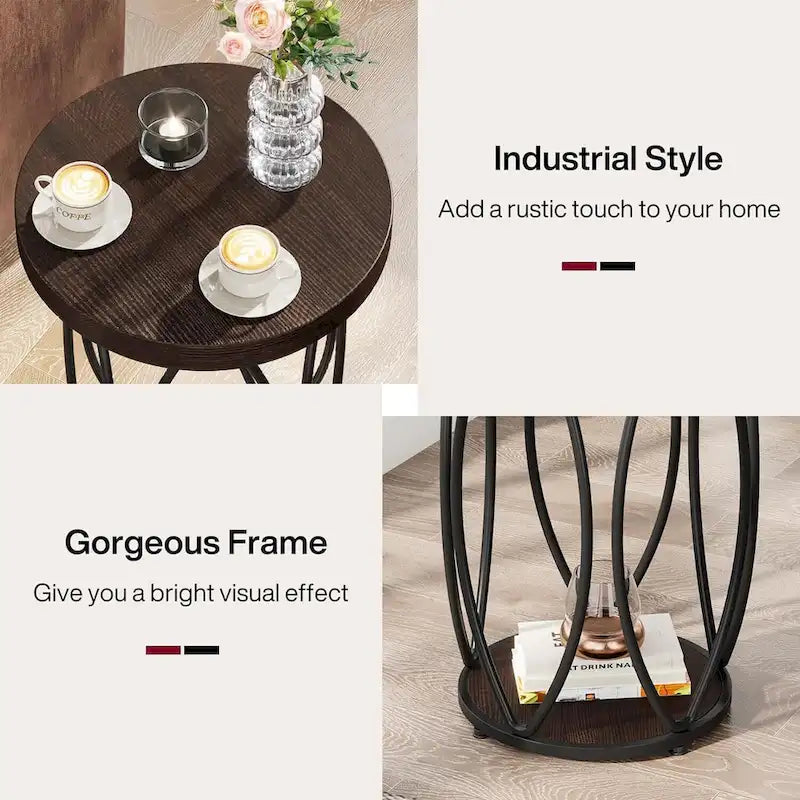 Table d'appoint ronde industrielle, Petite table de bout avec cadre en métal