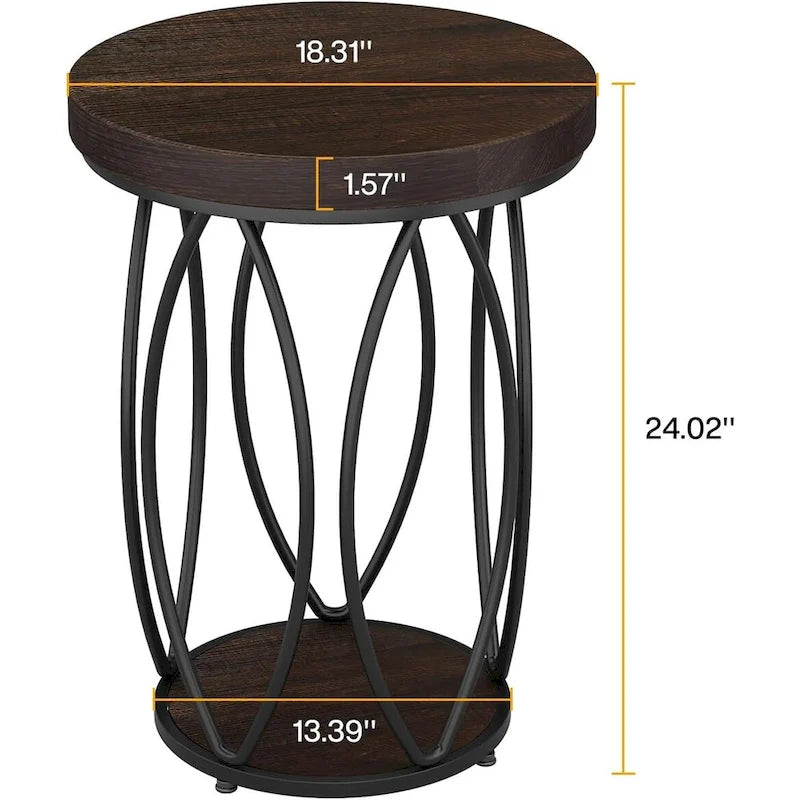 Table d'appoint ronde industrielle, Petite table de bout avec cadre en métal