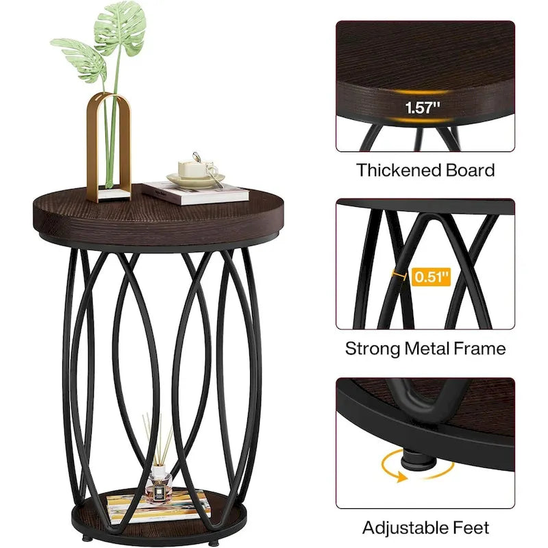 Table d'appoint ronde industrielle, Petite table de bout avec cadre en métal