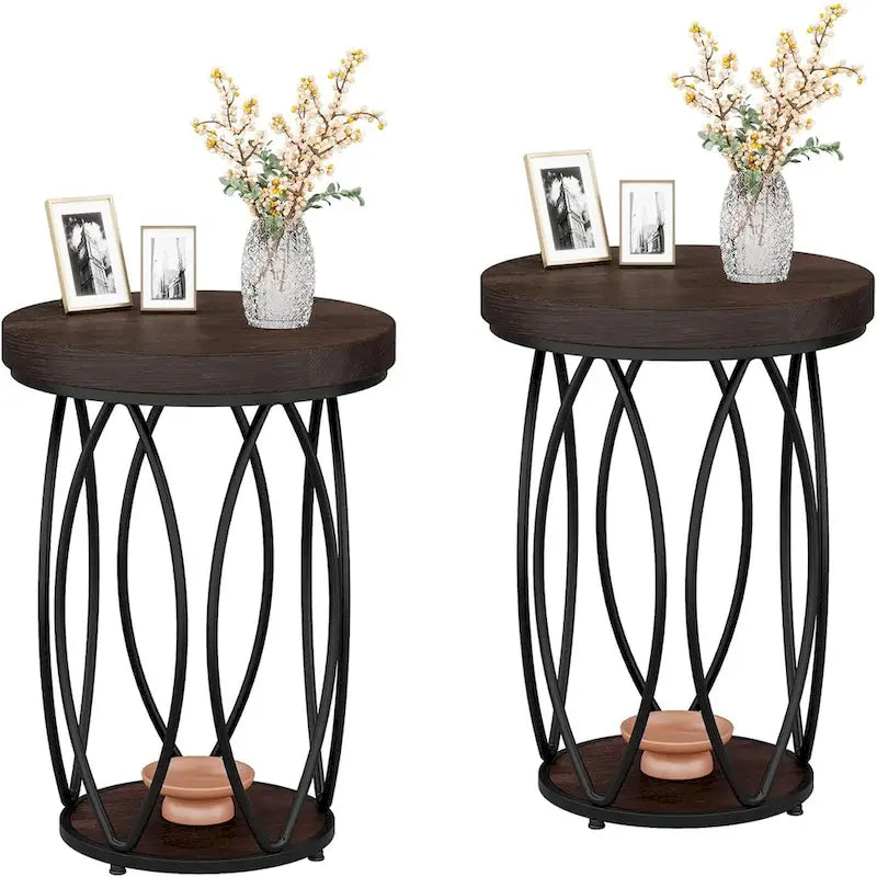 Table d'appoint ronde industrielle, Petite table de bout avec cadre en métal