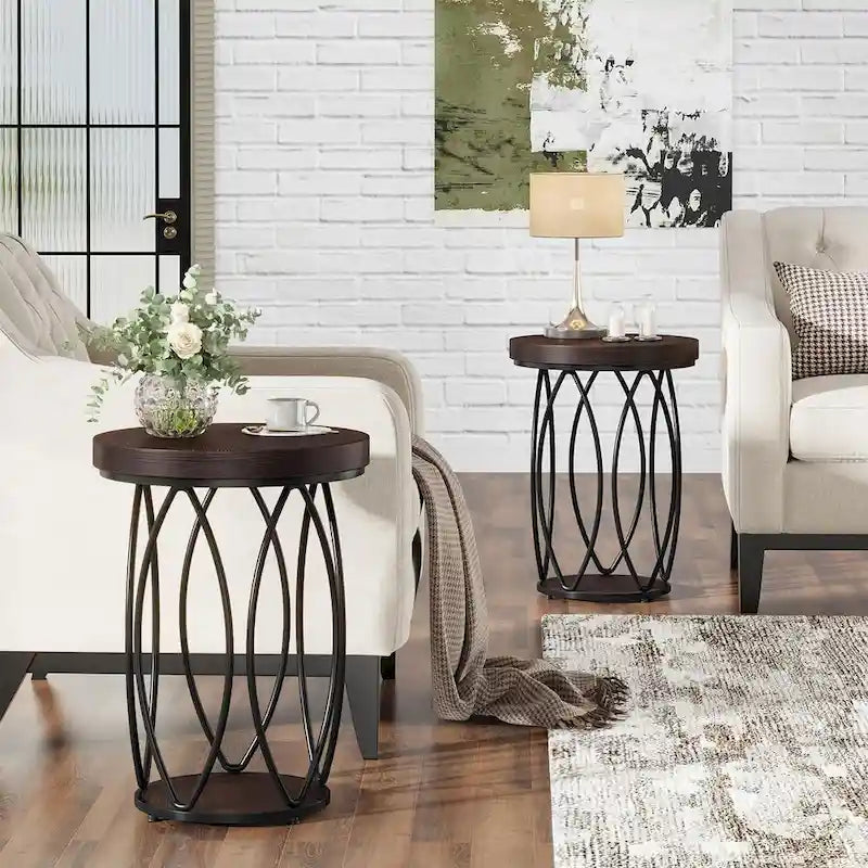 Table d'appoint ronde industrielle, Petite table de bout avec cadre en métal