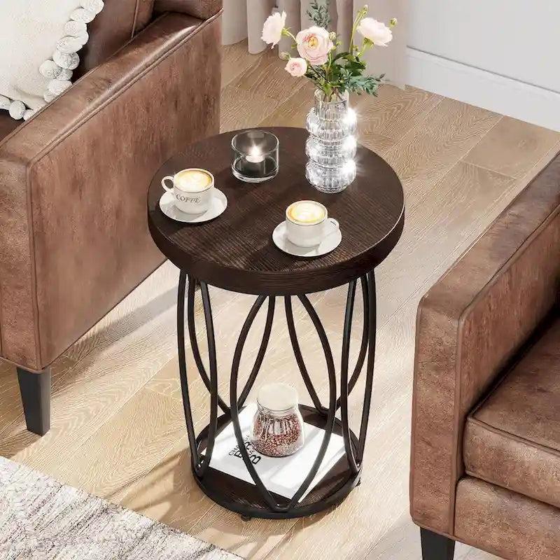 Table d'appoint ronde industrielle, Petite table de bout avec cadre en métal