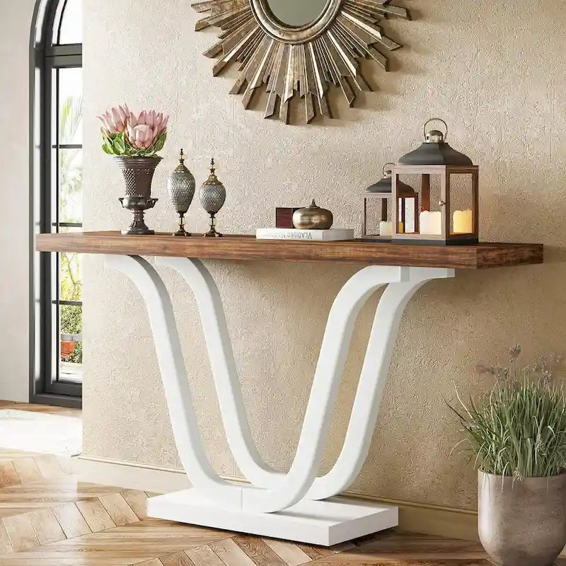 Console de ferme, table de canapé en bois de 140 cm, table d'entrée