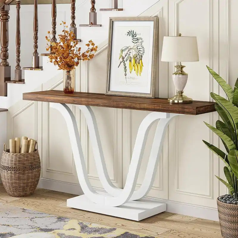 Console de ferme, table de canapé en bois de 140 cm, table d'entrée