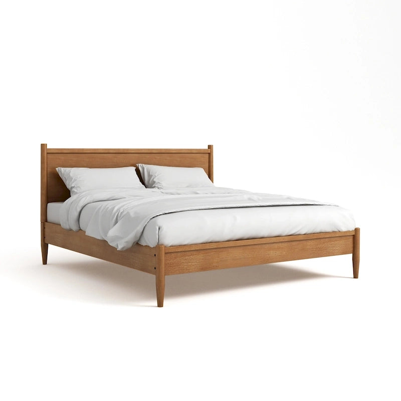 Lit plateforme en bois lambrissé style moderne du milieu du siècle, taille Queen