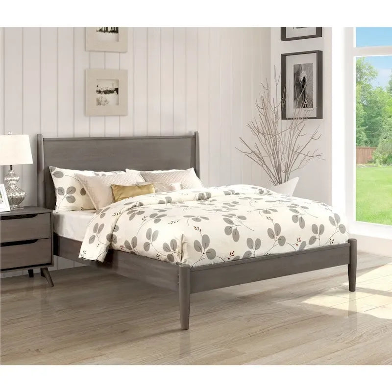 Lit plateforme en bois lambrissé style moderne du milieu du siècle, taille Queen