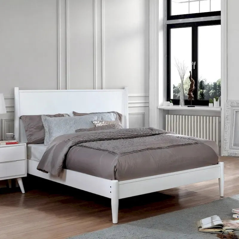 Lit plateforme en bois lambrissé style moderne du milieu du siècle, taille Queen