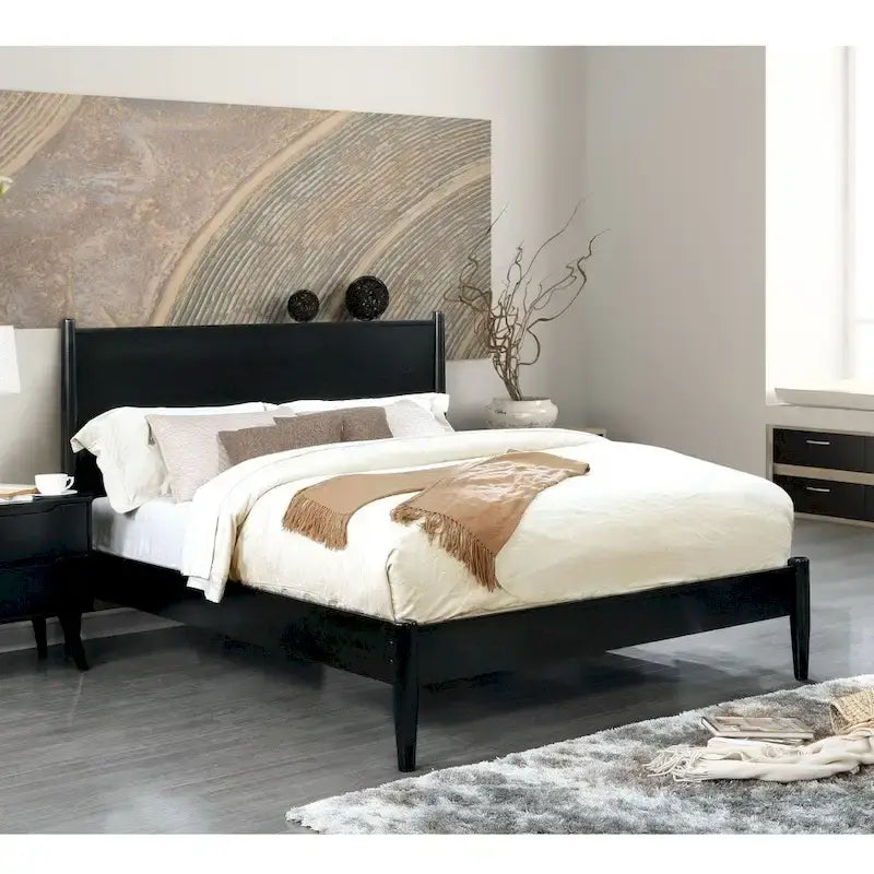 Lit plateforme en bois lambrissé style moderne du milieu du siècle, taille Queen