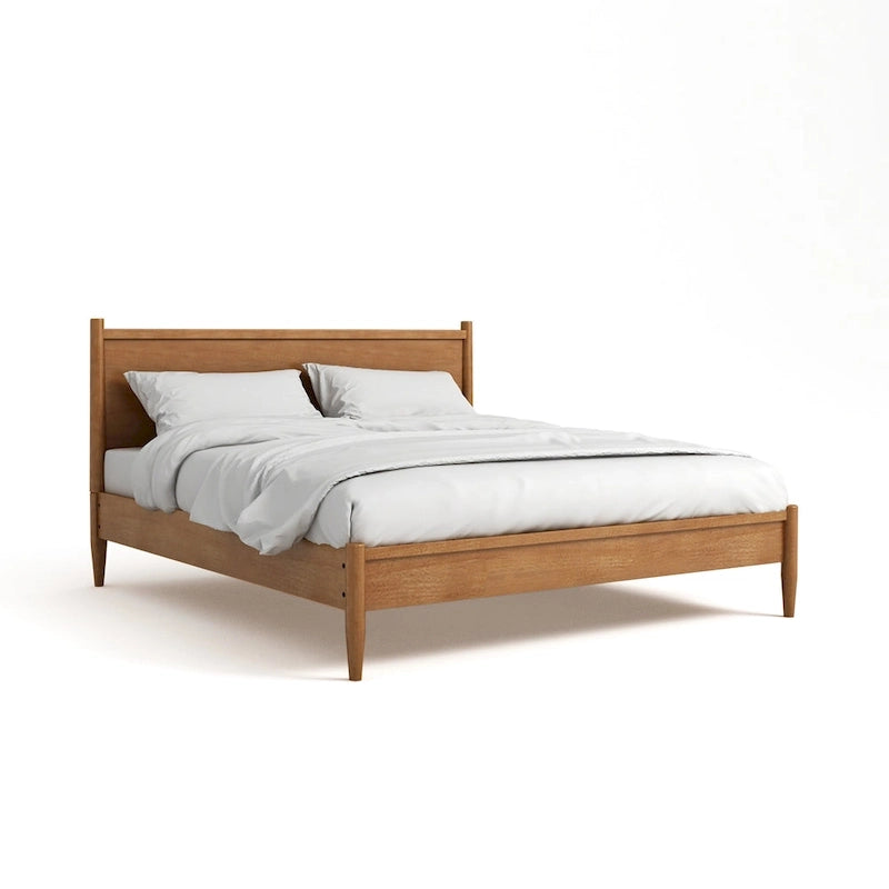 Lit plateforme en bois lambrissé style moderne du milieu du siècle, taille Queen