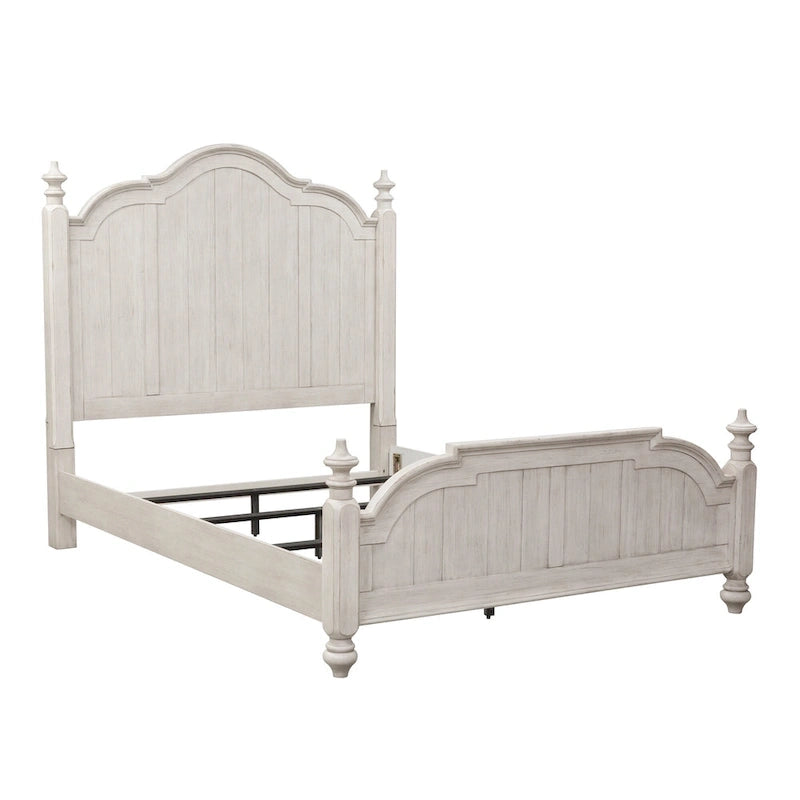 Lit à baldaquin Queen Farmhouse Reimagined Antique White avec finition Chestnut