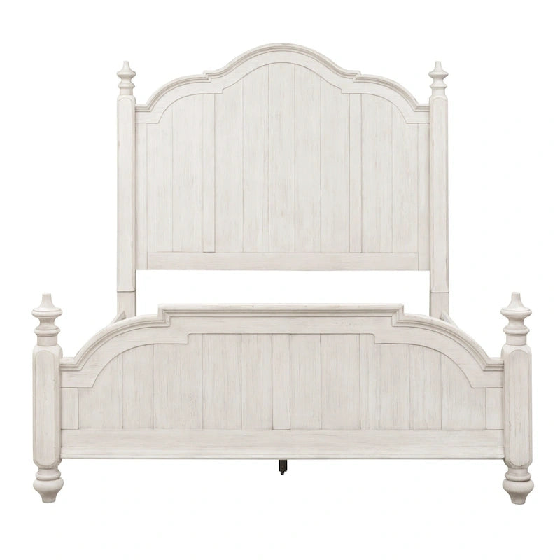Lit à baldaquin Queen Farmhouse Reimagined Antique White avec finition Chestnut