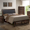 Lit plateforme king-size avec rangement en bois d'espresso clair