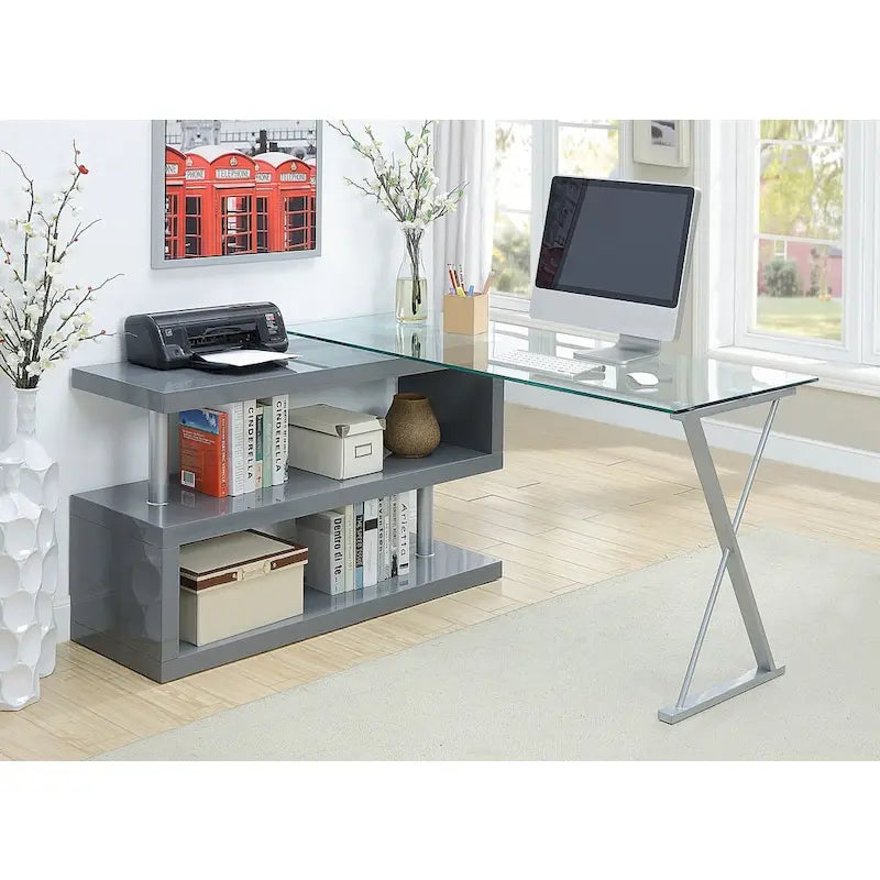 Bureau informatique convertible en métal contemporain de 59 pouces