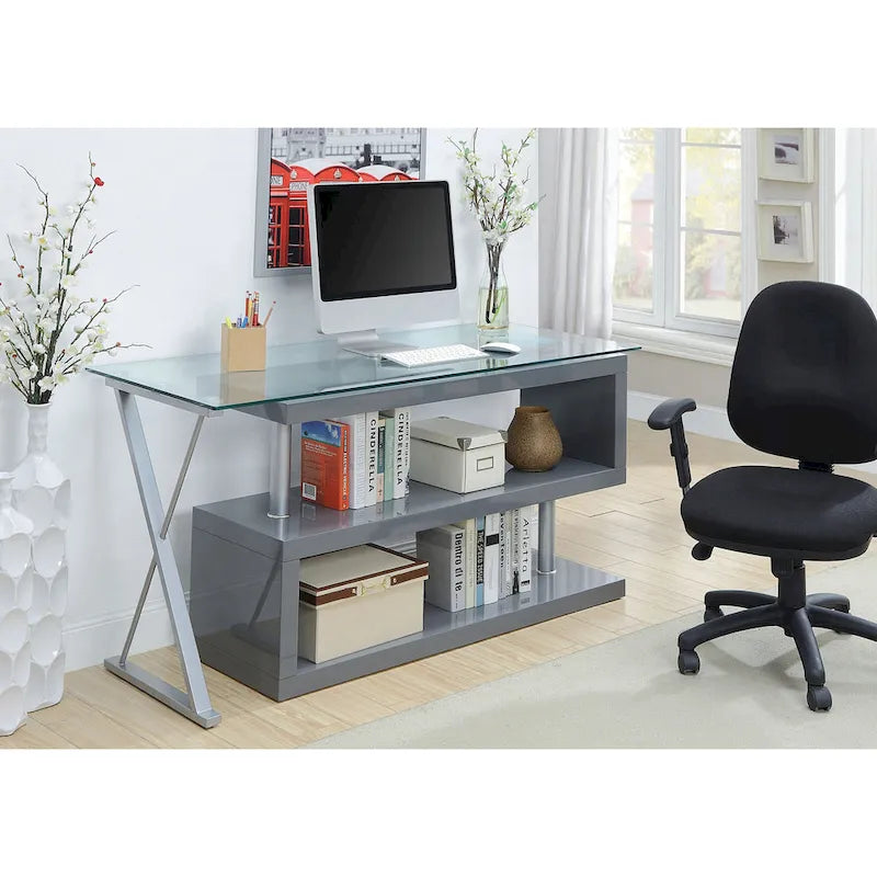 Bureau informatique convertible en métal contemporain de 59 pouces
