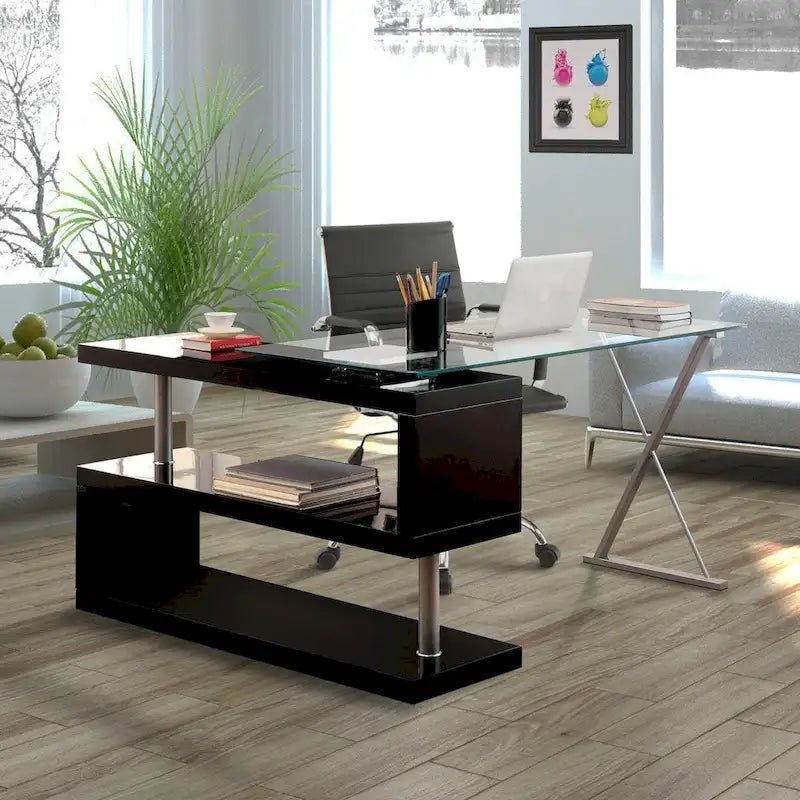 Bureau informatique convertible en métal contemporain de 59 pouces