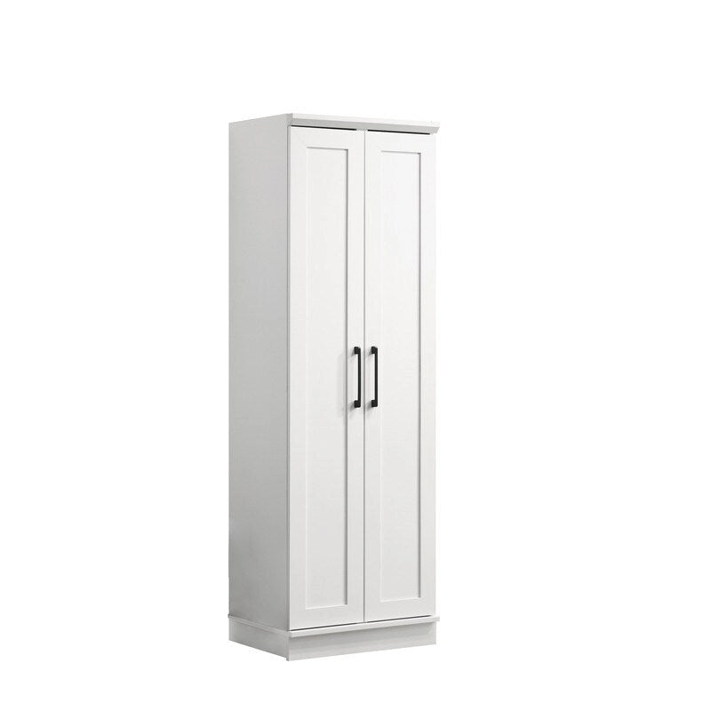 Meuble de rangement blanc épuré avec portes à cadre en relief