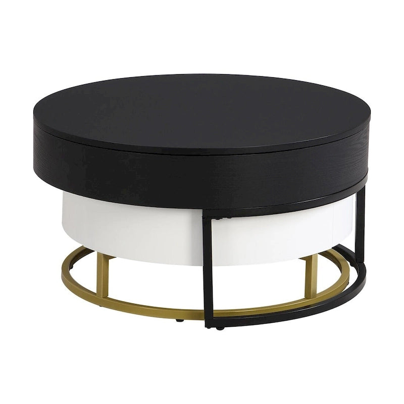 Tables basses gigognes rondes modernes à plateau relevable avec 2 tiroirs